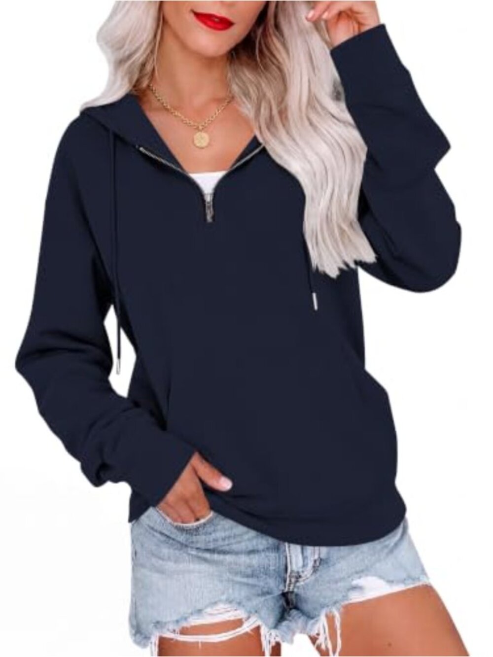 MISFAY Women's Half Zip Hoodie Oversized Sweatshirt with Kangaroo Pocket
